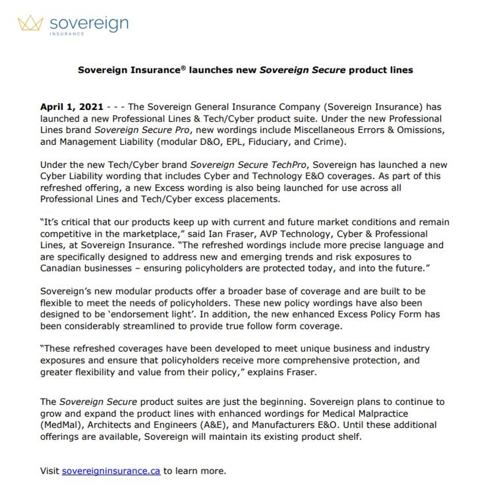 Aperçu d'un communiqué de presse en anglais